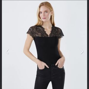 BCBGMaxAzria black lace sleeve top NWT